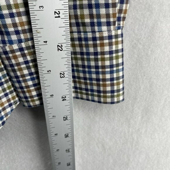 Jos. A. Bank Button-Up Shirt Mens Sz S Blue Brown Gingham Collared Tailored Fit - Picture 5 of 11